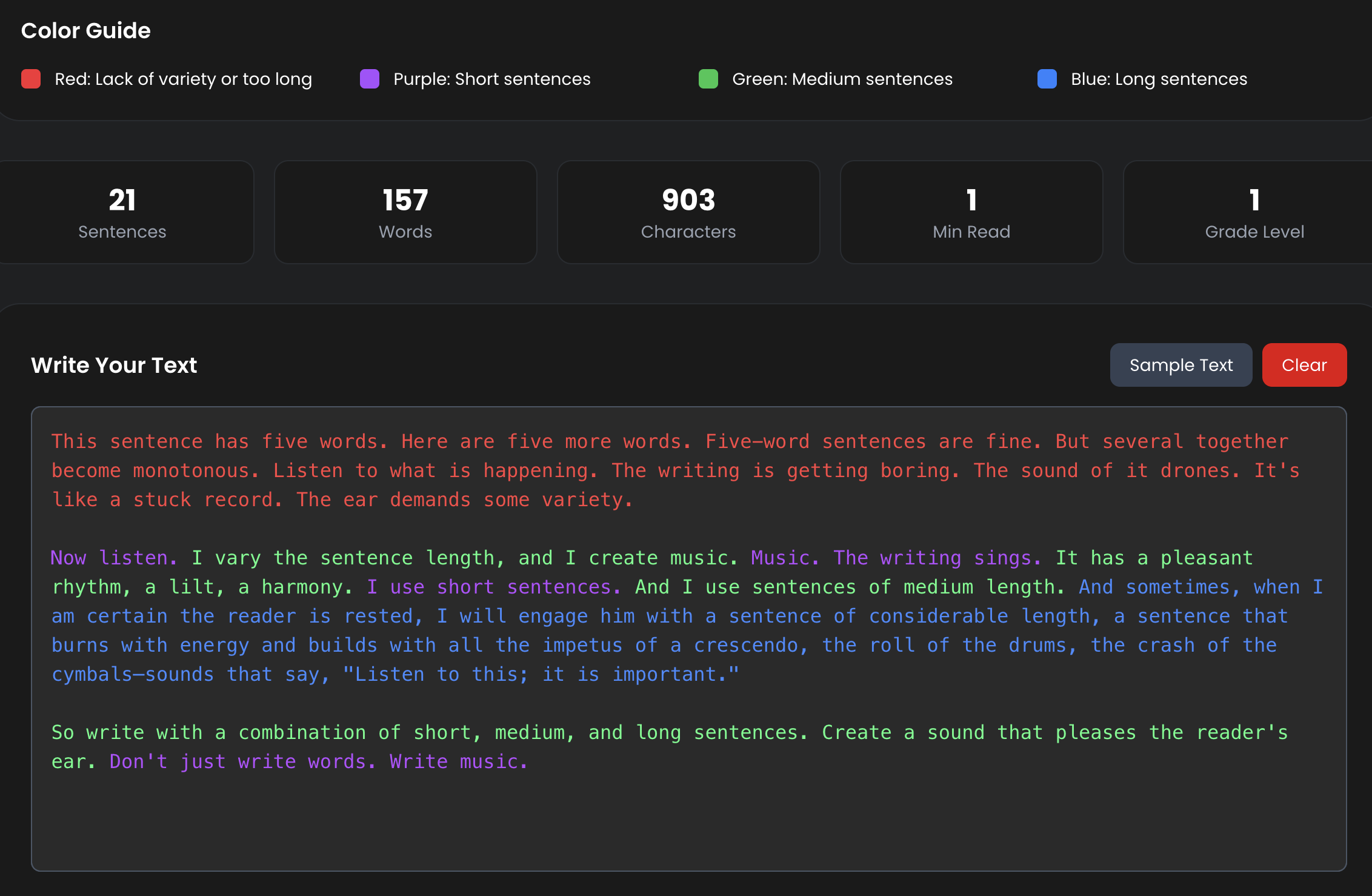 Sentence Rhythm Editor